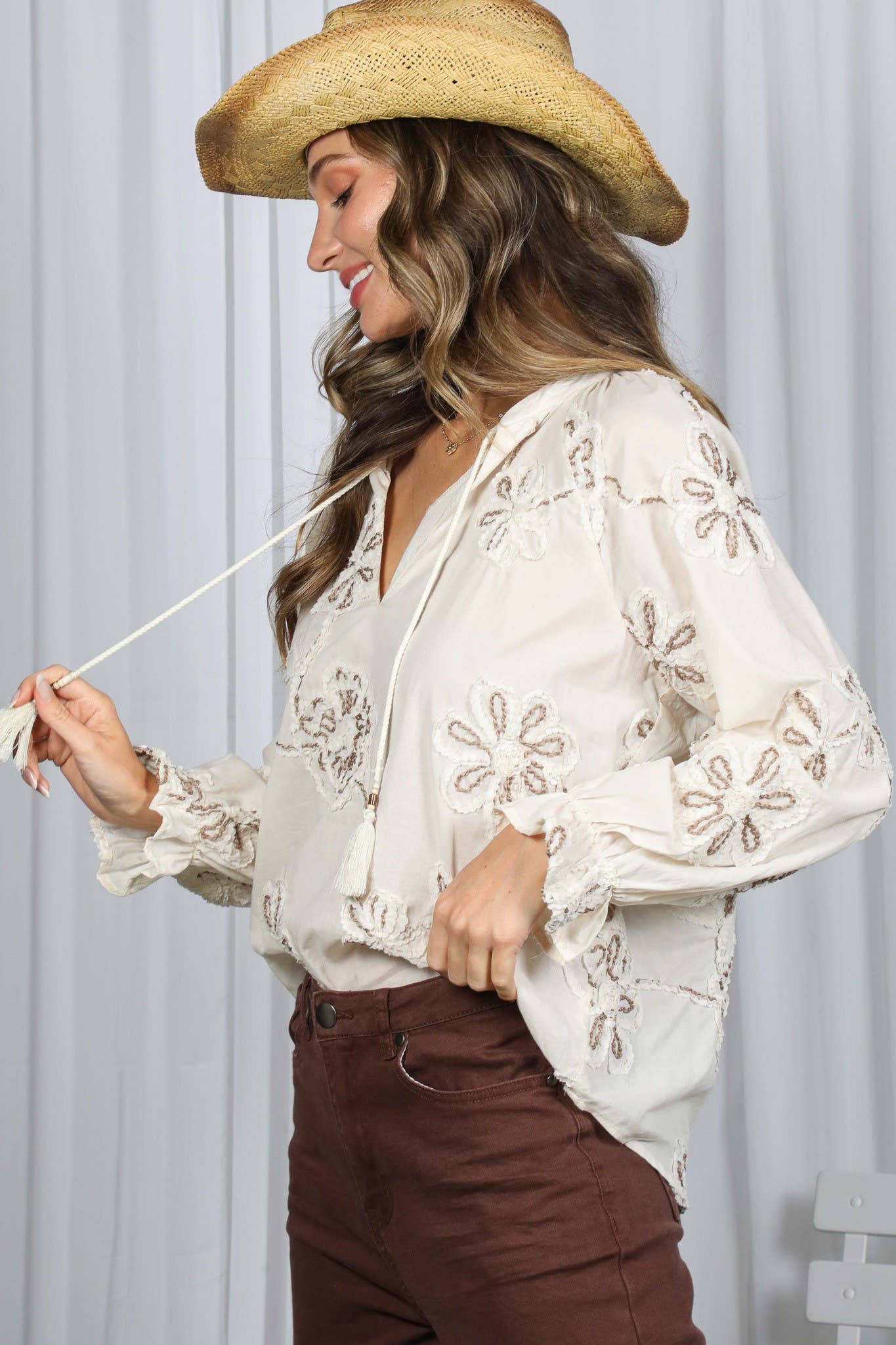3D Floral Embroidered 100% Cotton Elegant Blouse
