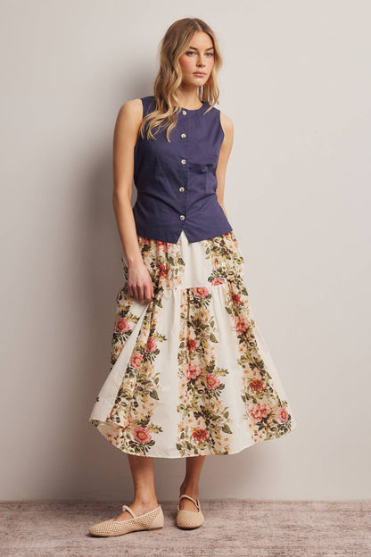 Linen Blend Button-Front Vest Top