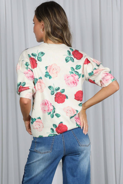 English Roses Crew Neck Cozy Soft Knit Sweater