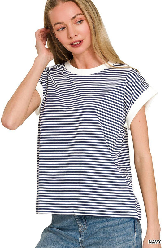 Stripe Contrast Trim Top
