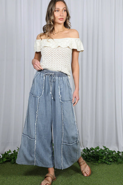 Self Fray 100%Tencel Chambray Washed Palazzo Pants