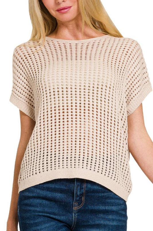 Viscose Crochet Knit Sheer Hollow Sweater