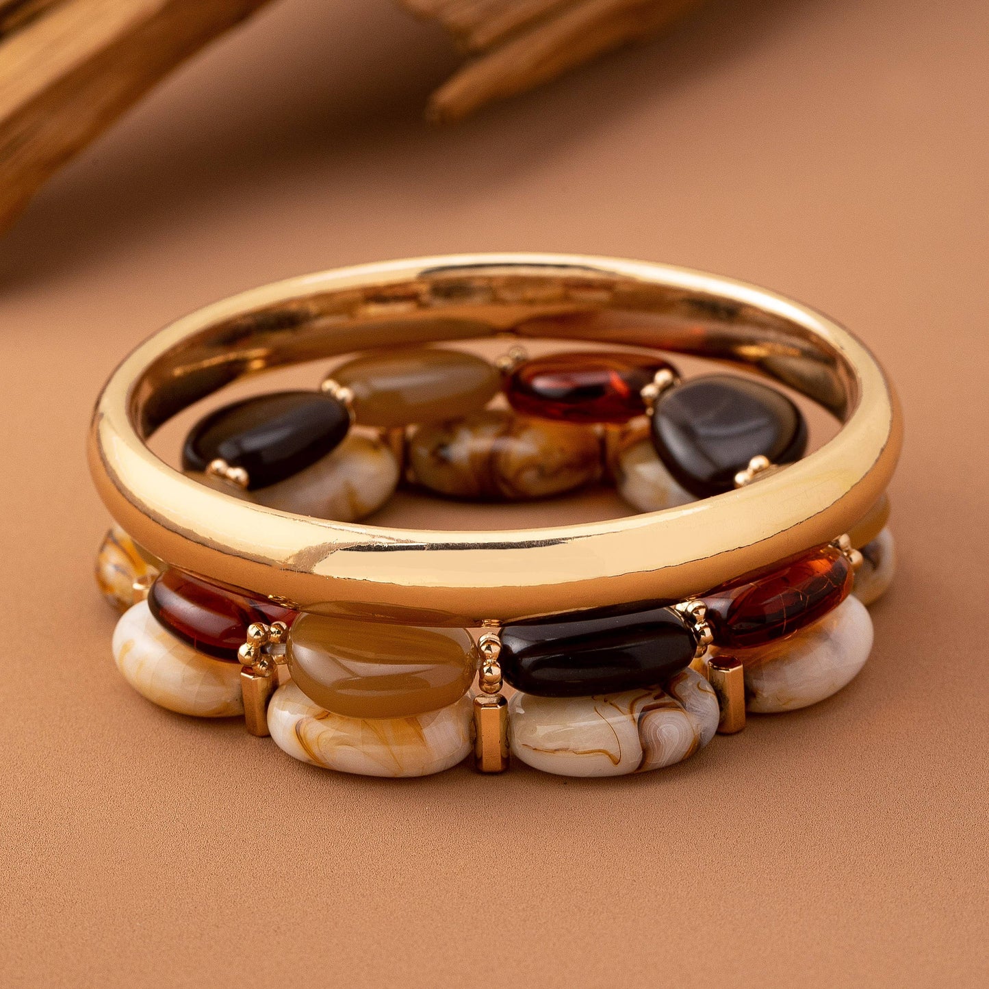 Laurie Multi Acrylic Facet Gold Bracelet Set