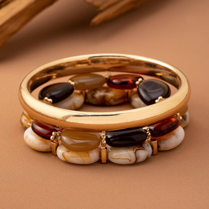 Laurie Multi Acrylic Facet Gold Bracelet Set