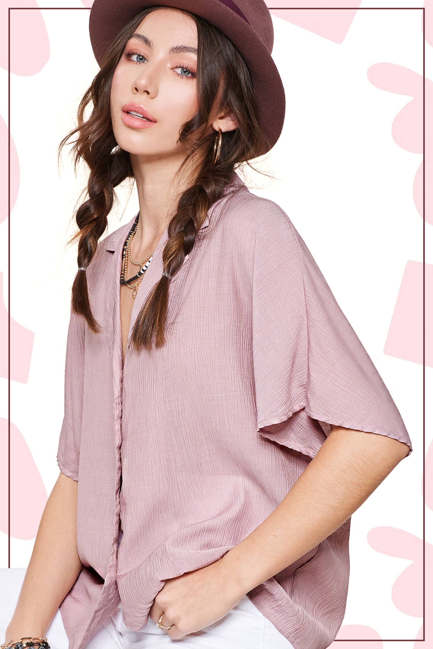Lightweight Solid Button Down V-neck Shirts