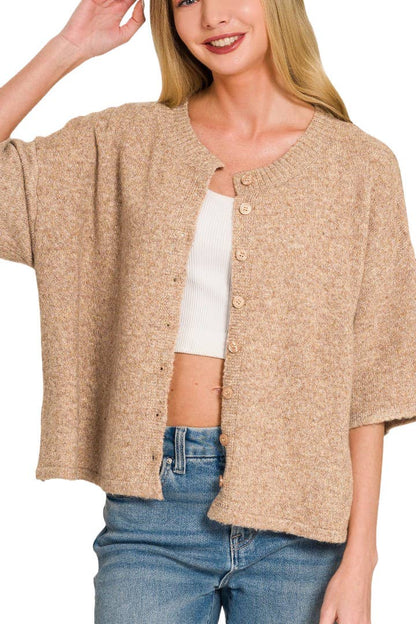 Wool Blend Short Sleeve Cardigan Sweater