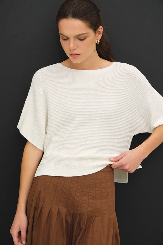 HORIZONTAL RIBBED DOLMAN SWEATER TOP