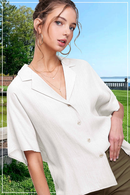 Lightweight Solid Button Down V-neck Shirts