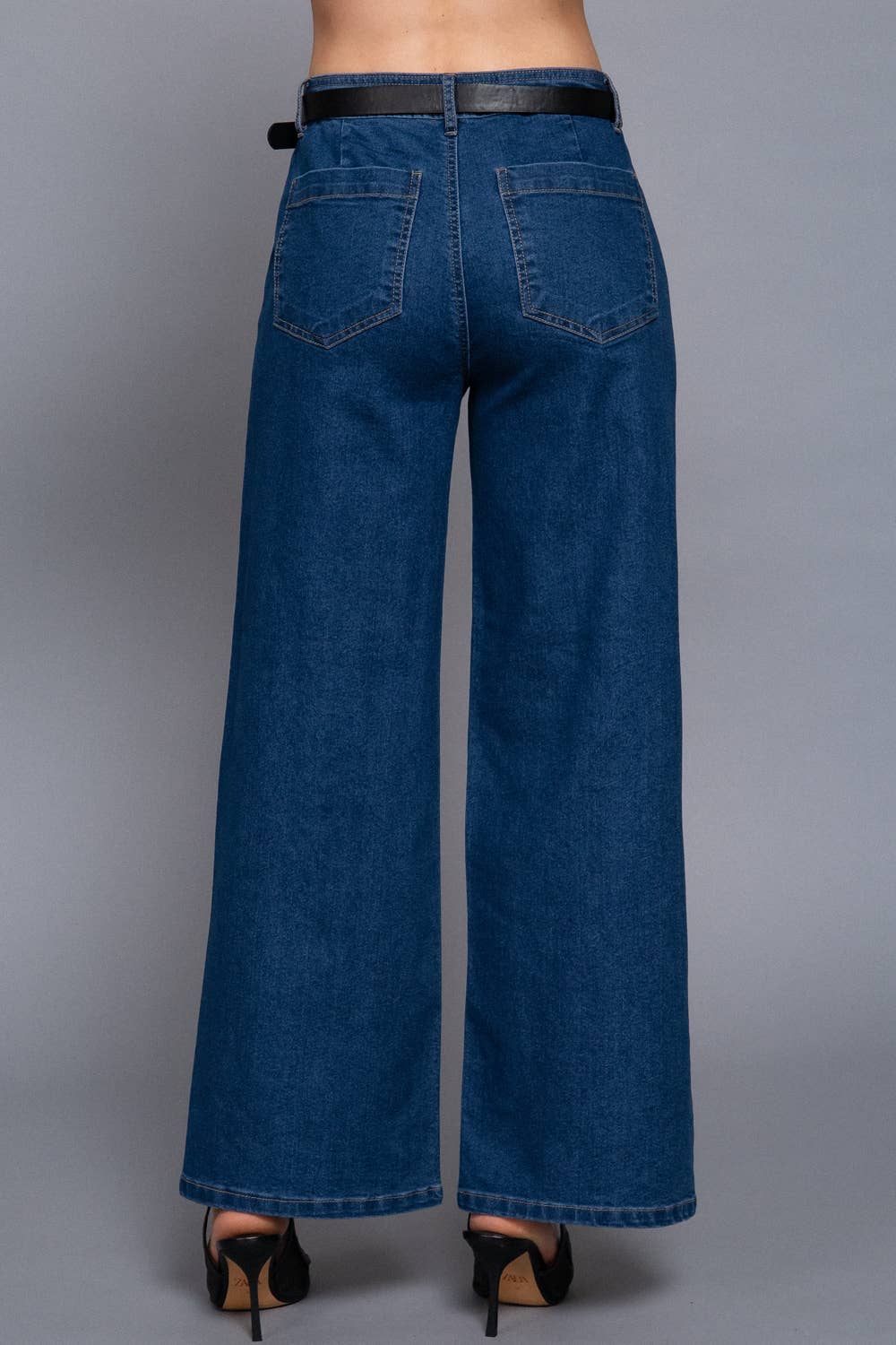 Belted Relaxed Leg Stretch Denim Pants - Whimsical Details - ["Baggy Jeans","denim","jeans","pants","slack"]