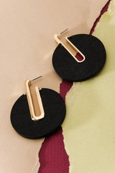 Mary Wood and Gold Circle Earrings