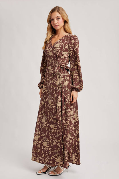 FLORAL PRINT WRAP MAXI DRESS