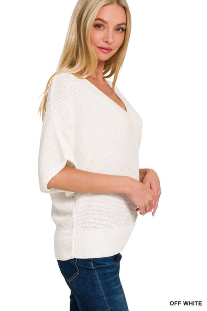 V-neck Short Sleeve Dolman Sweater