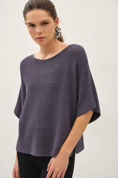 HORIZONTAL RIBBED DOLMAN SWEATER TOP