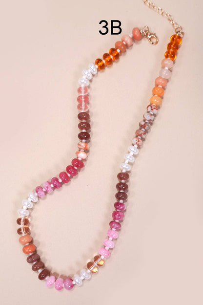 Megan Natural Agate Glass Semi Precious Bead Necklace