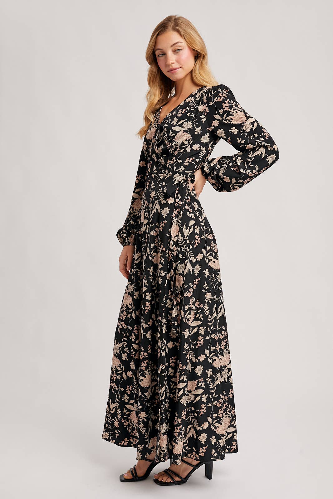 FLORAL PRINT WRAP MAXI DRESS
