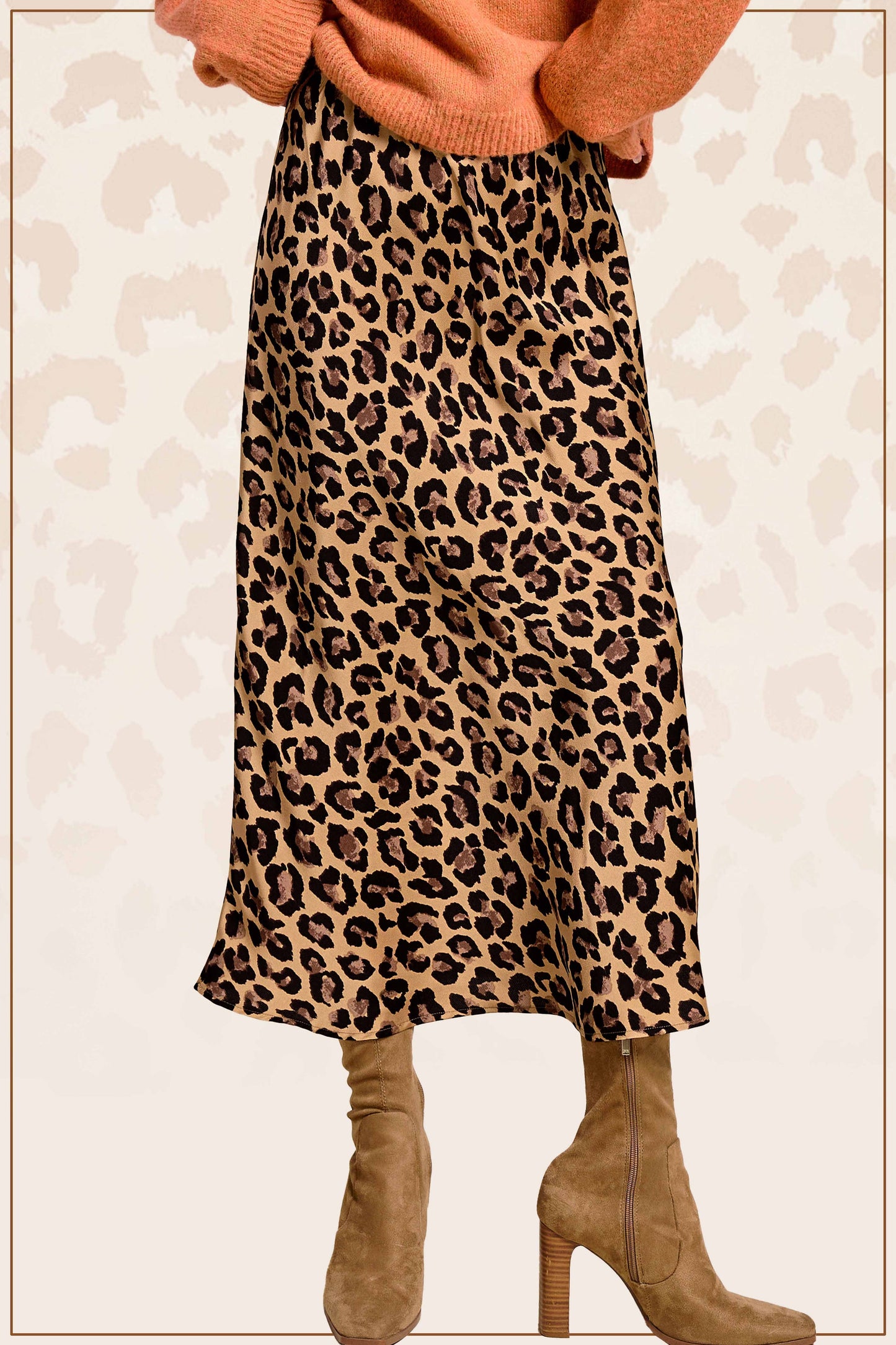 Leopard Dressy Satin Skirt Long Panel Skirt