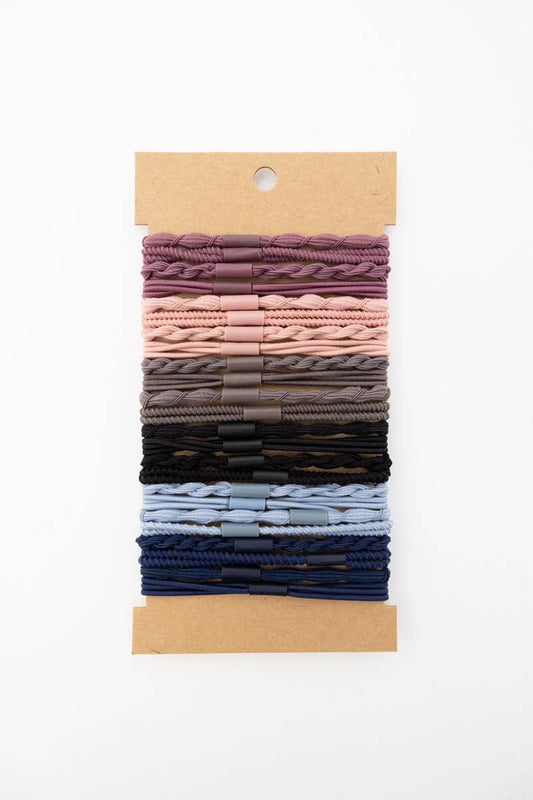 Solid Hues Twisted Stackable Hair Tie Bracelet Set - Whimsical Details - ["accessory","hair ties"]