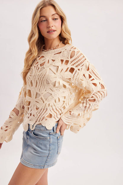 OVERSIZED OPEN-WORK CROCHET TOP