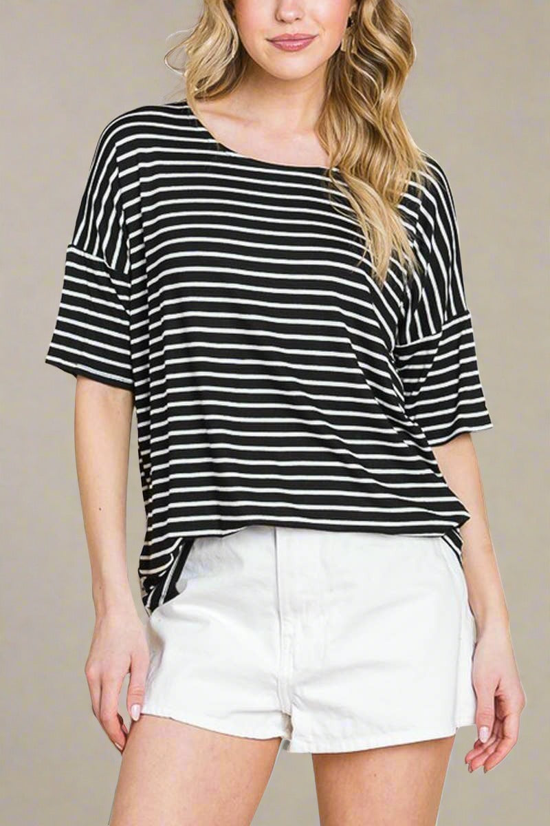 Casual Short Sleeve Stripe Top - Whimsical Details