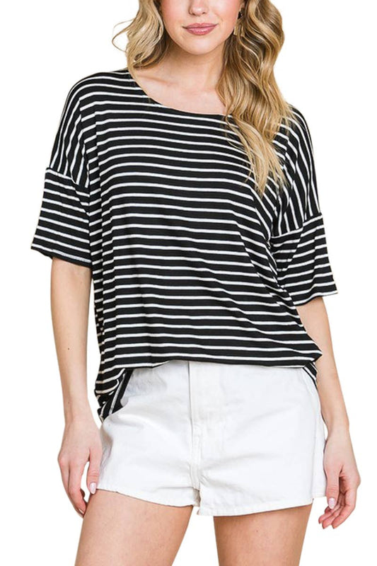 Casual Short Sleeve Stripe Top - Whimsical Details