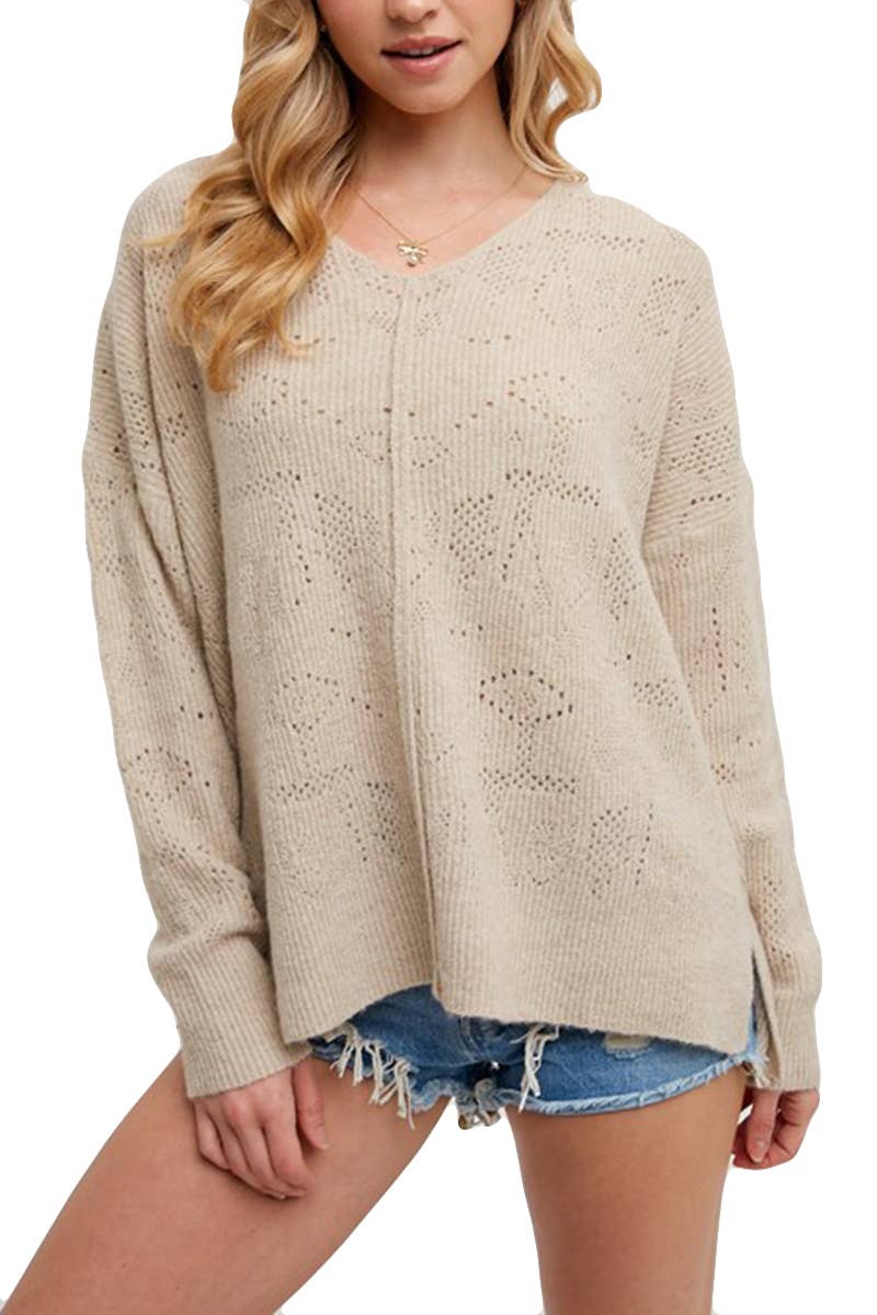 V-neck Knit Sweater Pullover - Whimsical Details