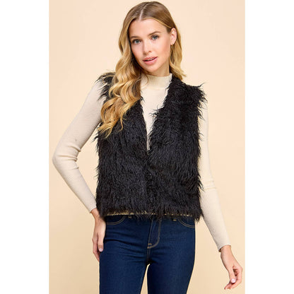 Open Front Fuzzy Vest - Whimsical Details