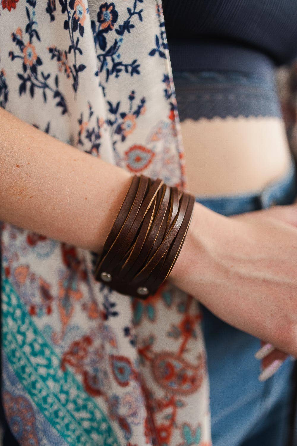 Braided Leather Cuff Bracelet w/ Adjustable Clasp - Whimsical Details